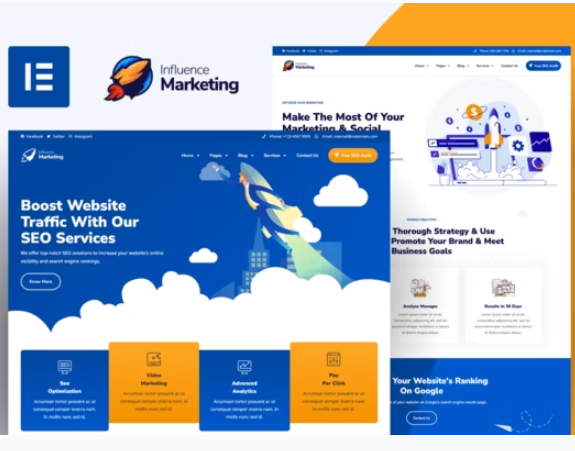 Influence Marketing - SEO & Digital Agency Elementor Template Kit