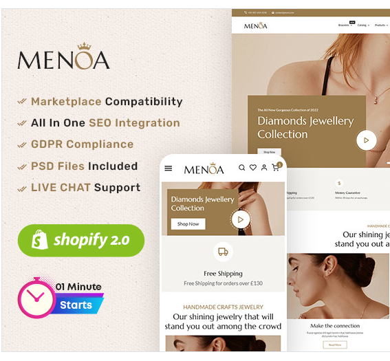 Menoa - A Luxurious Jewelry & Imitation - Shopify Responsive Theme