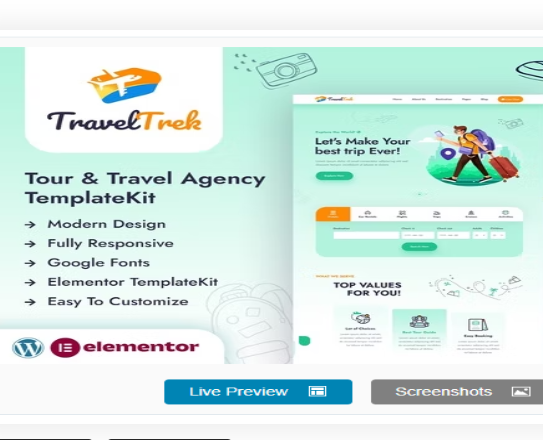 Travel Trek - Tour and Travel Agency Elementor Template Kit