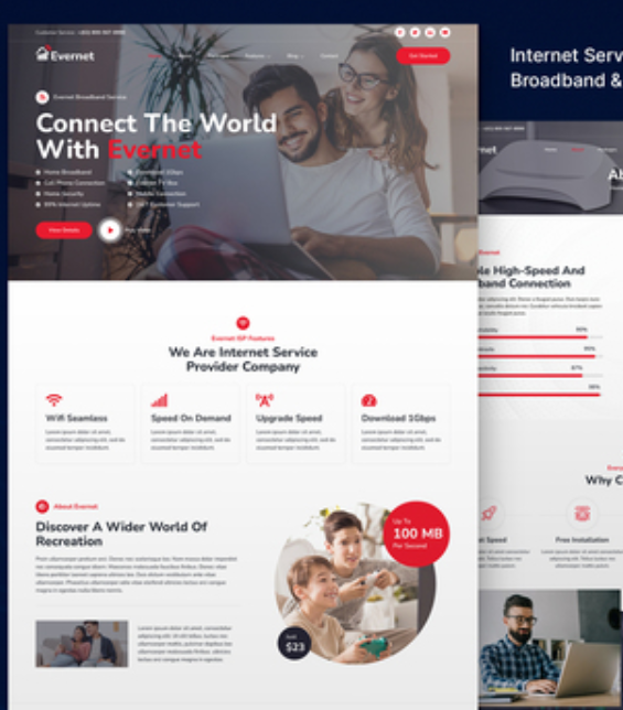 Evernet – Broadband & Internet Service Provider Elementor Template Kit