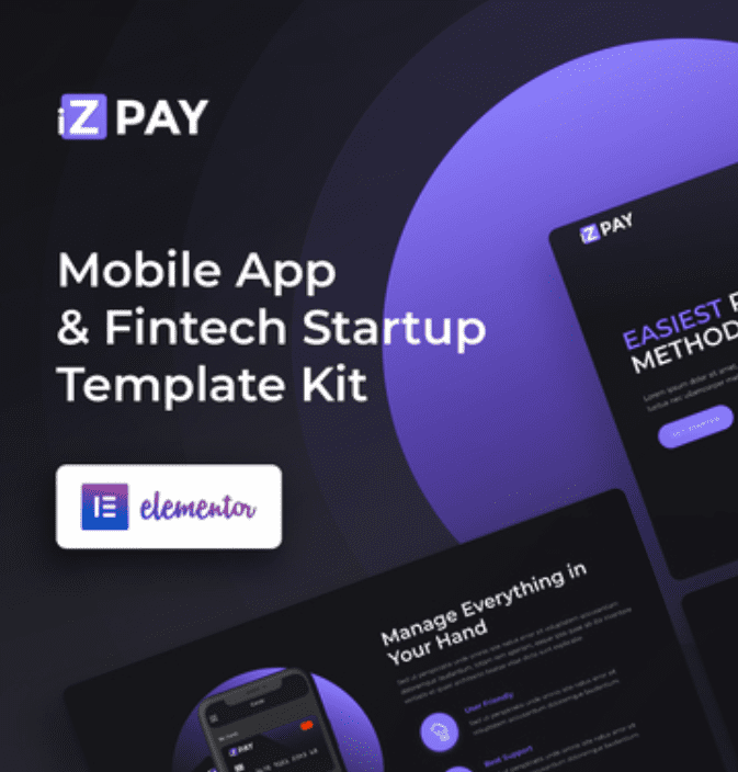 iZPAY - Mobile App & Fintech Startup Elementor Template Kit